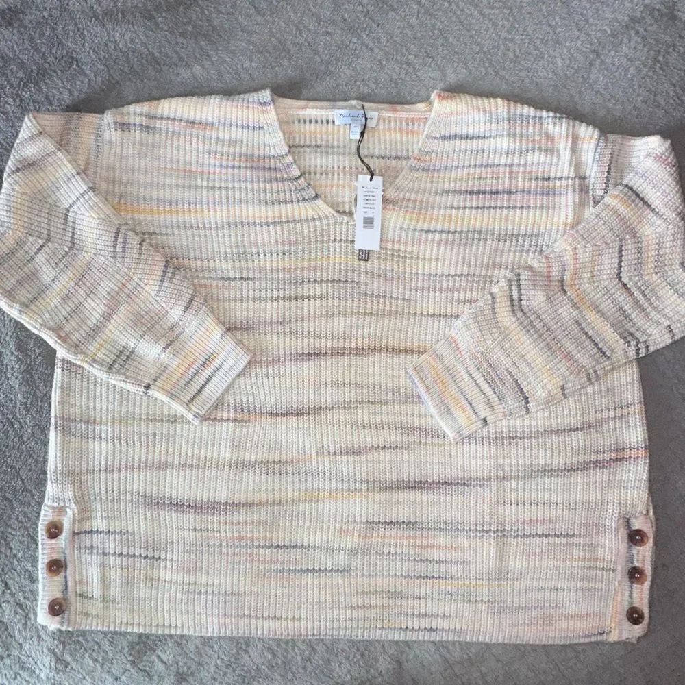 NWTs Michael Stars Pastel Striped Knit Pullover V Neck Sweater Size 3X